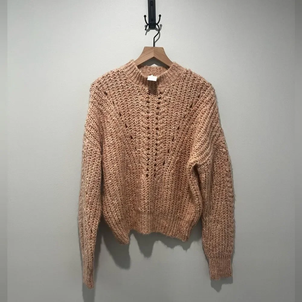 Topshop Dusty Rose Cable Knit Turtleneck Fuzzy Sweater 8-10 NWT